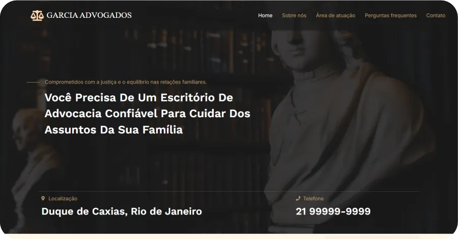 Screenshot demonstrativa do exemplo de site para advocacia