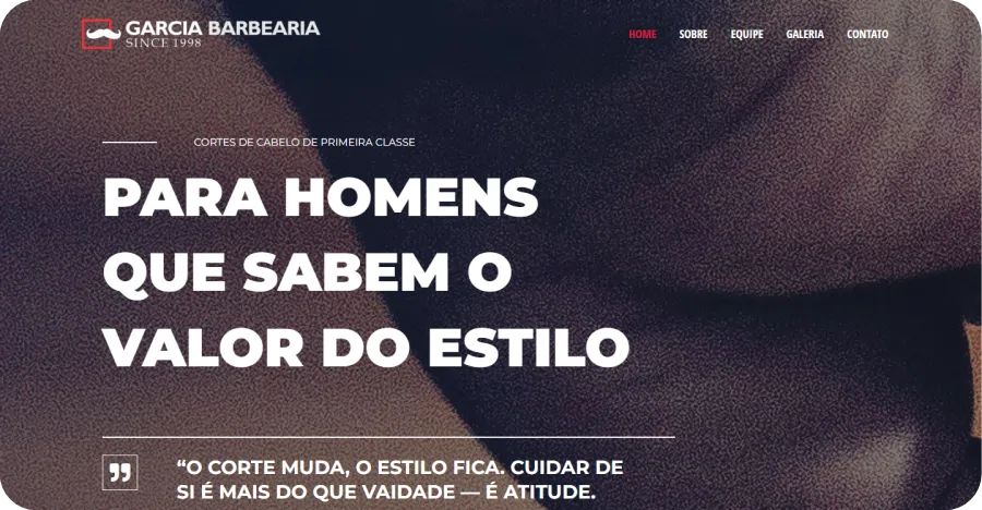 Screenshot demonstrativa do exemplo de site para barbearia