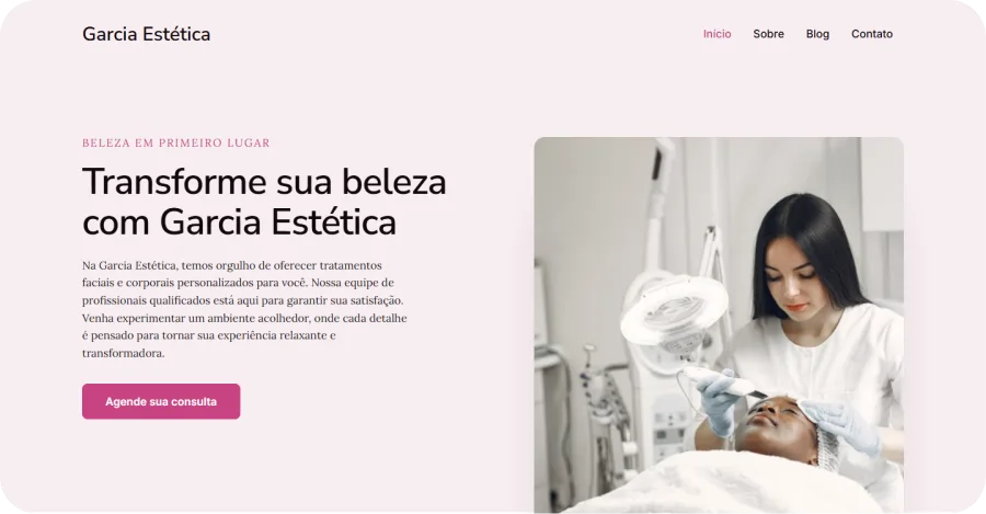Screenshot demonstrativa do exemplo de site para est&eacute;tica