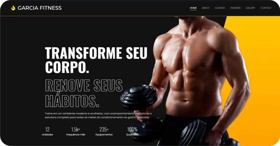 Screenshot demonstrativa do exemplo de site para fitness