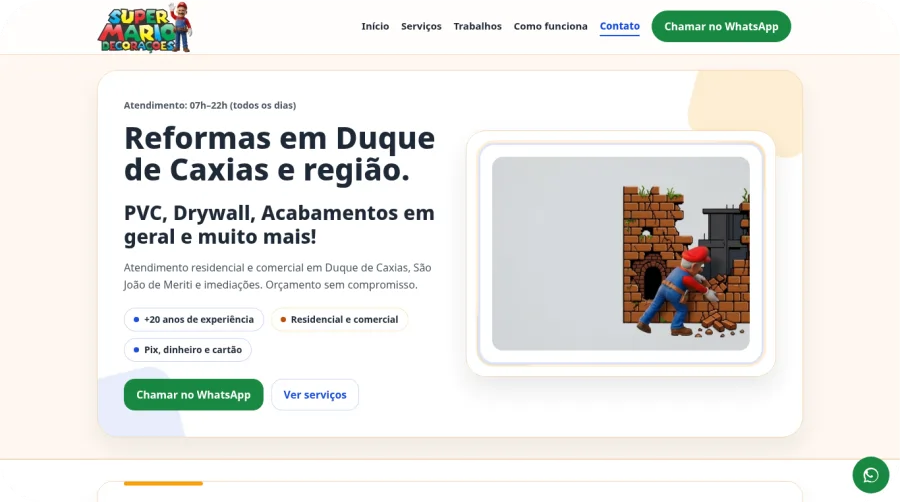 Screenshot do site Super Mario Decora&ccedil;&otilde;es