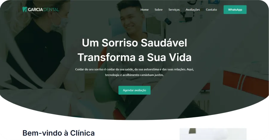 Screenshot demonstrativa do exemplo de site para odontologia